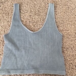 Ribbed V-Neck Tank Top — Light Blue
